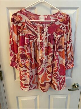Zac & Rachel NWT Pink Orange Floral Peasant Blouse Boho look size XL